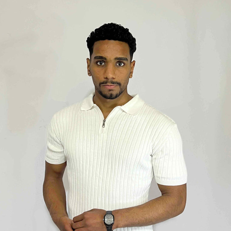 Ribbed Short-Sleeve Zip Polo