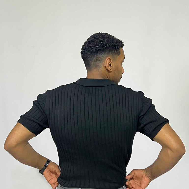 Ribbed Short-Sleeve Zip Polo