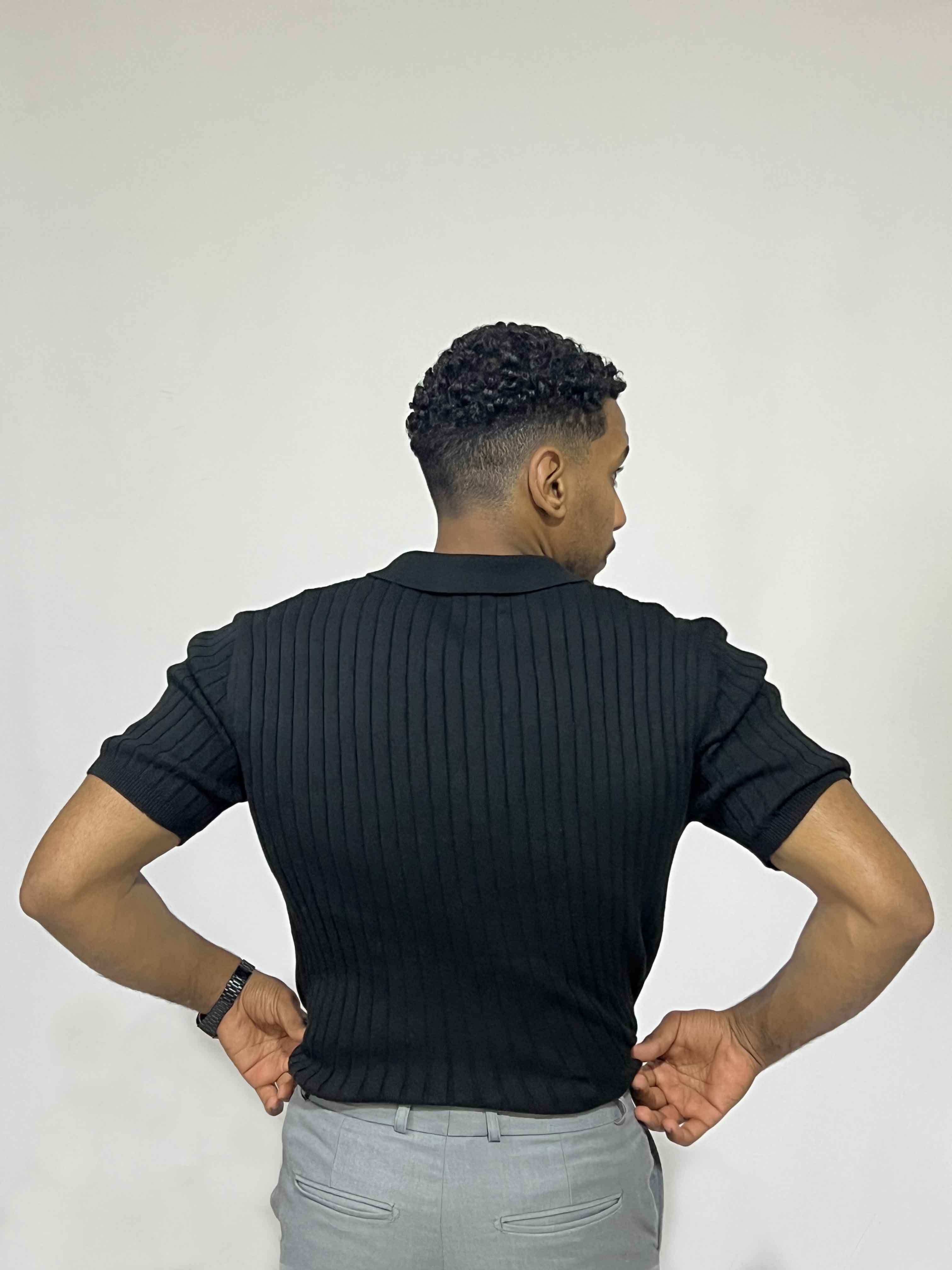Ribbed Short-Sleeve Zip Polo