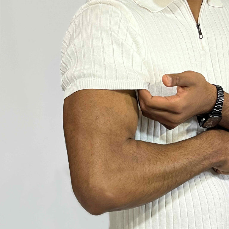 Ribbed Short-Sleeve Zip Polo