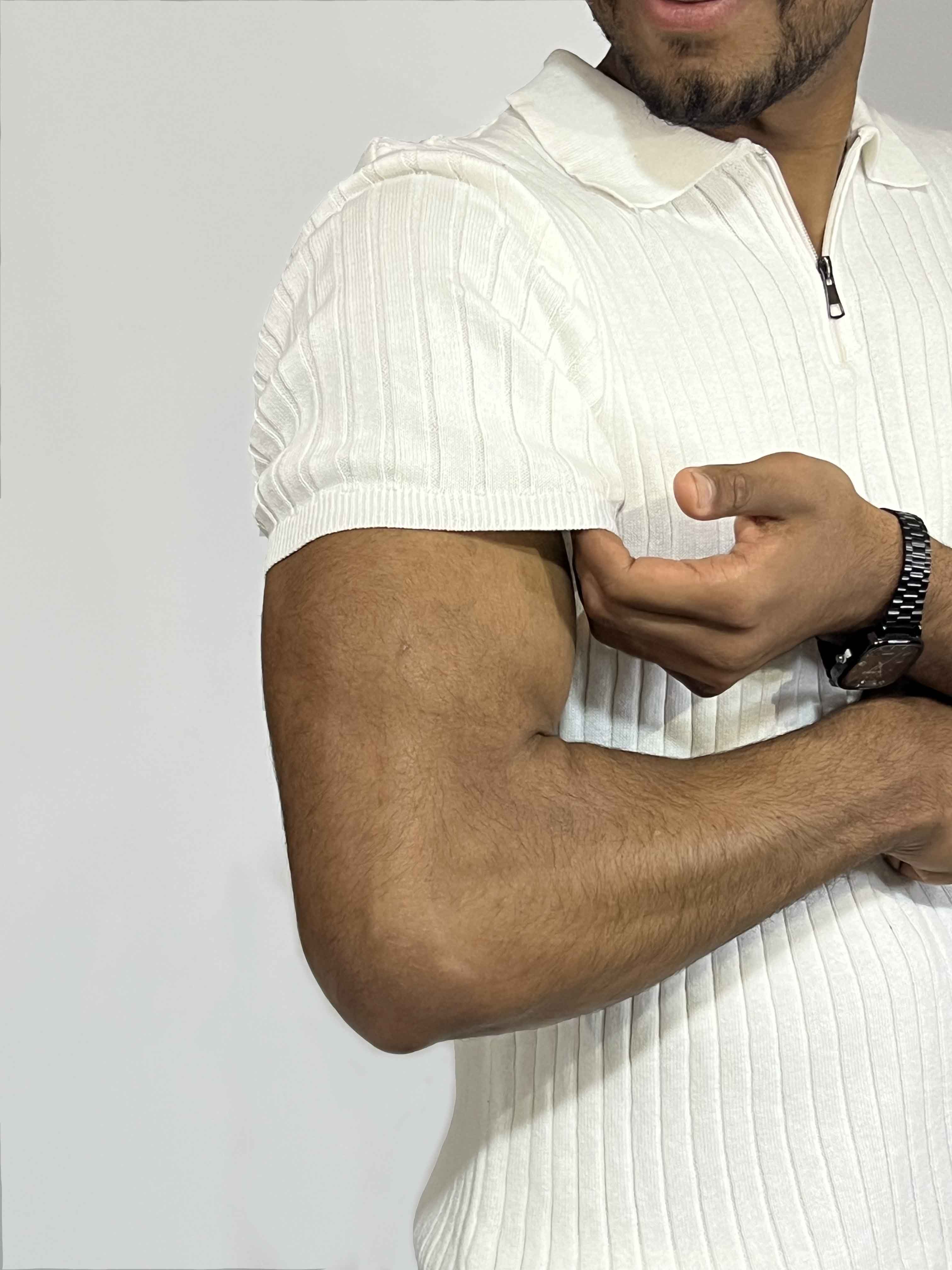 Ribbed Short-Sleeve Zip Polo