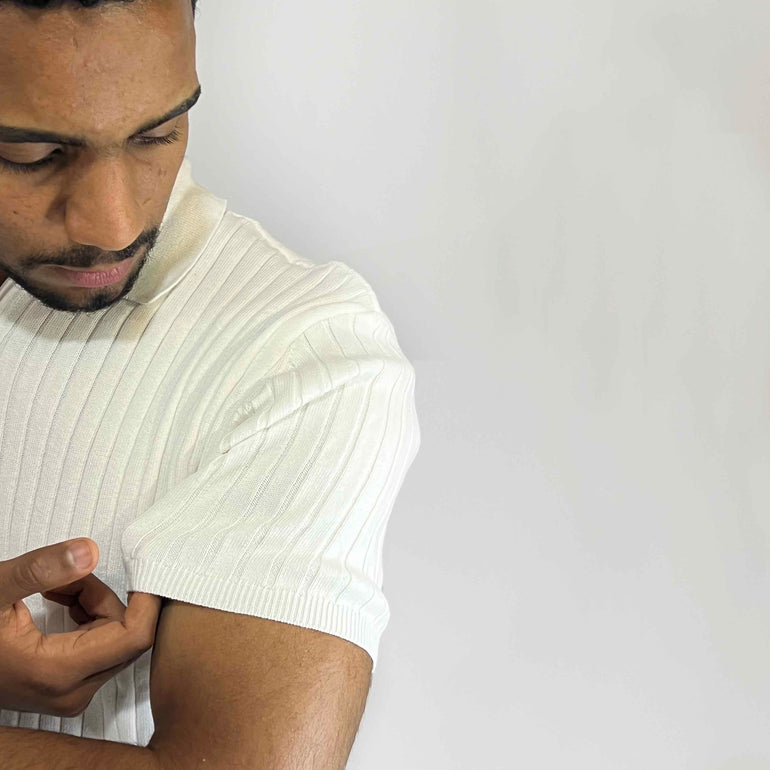 Ribbed Short-Sleeve Zip Polo
