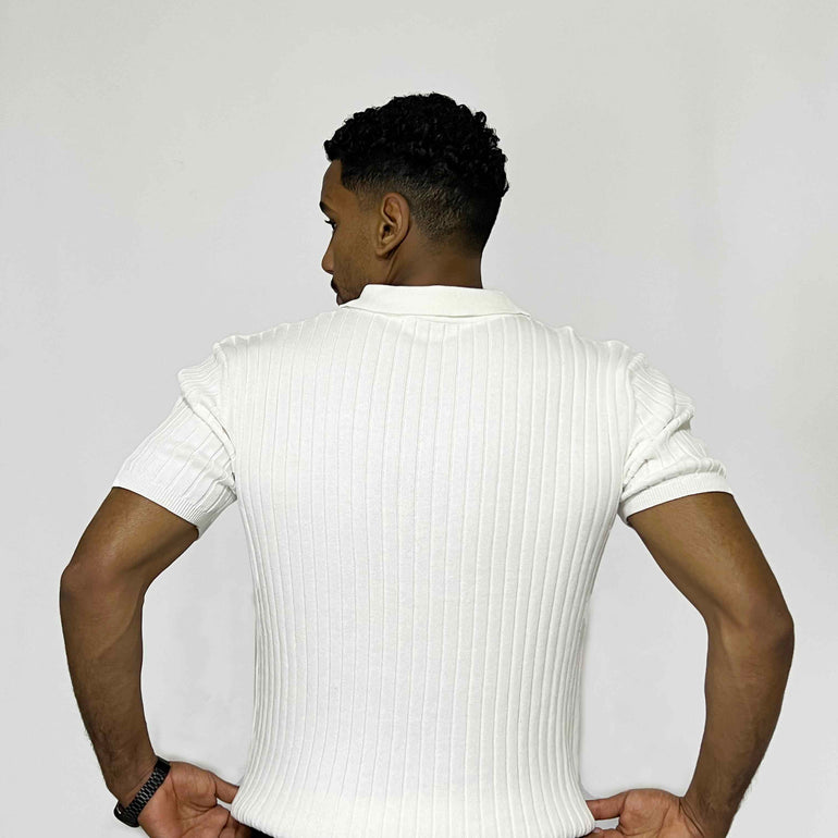 Ribbed Short-Sleeve Zip Polo