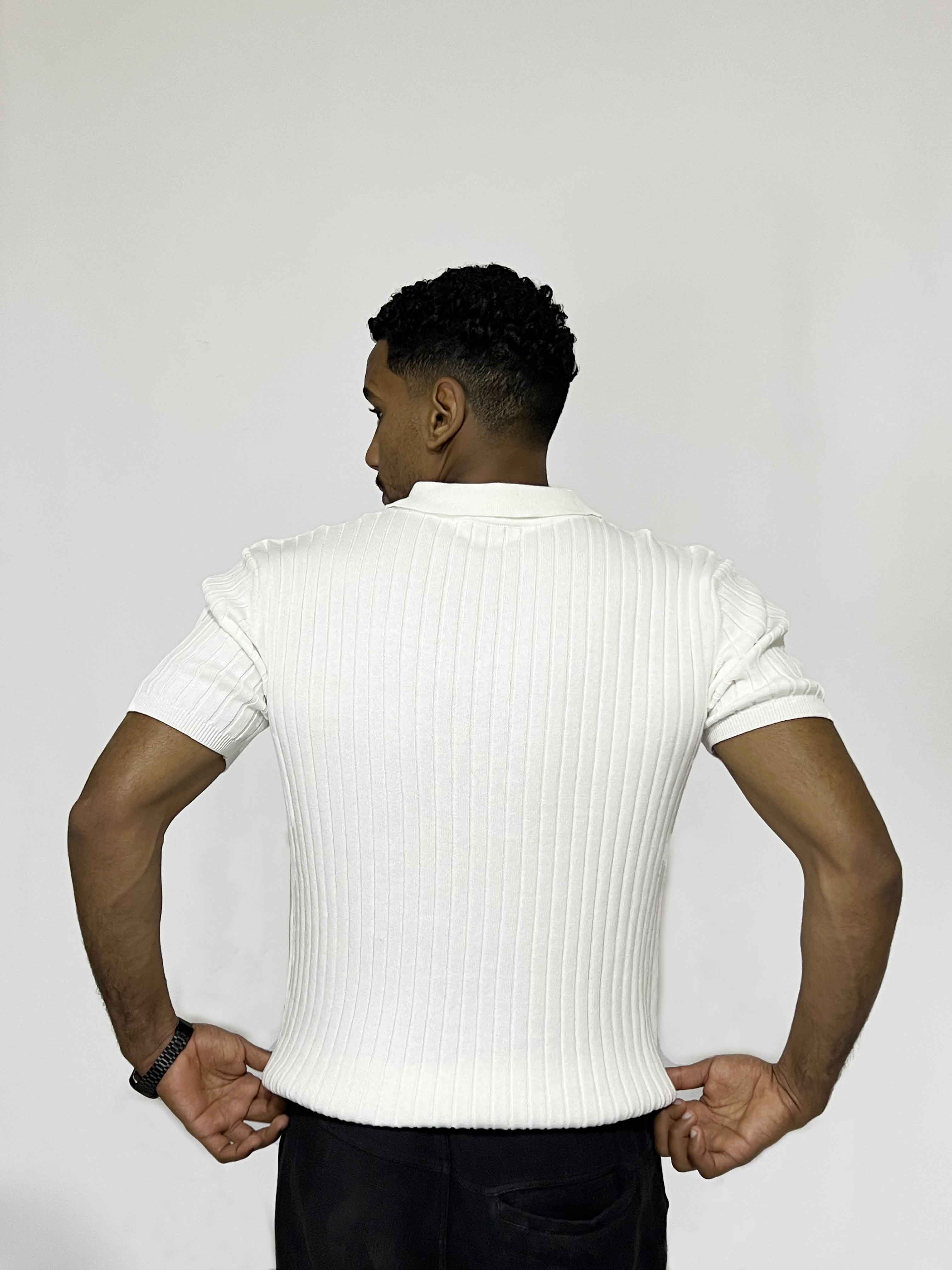 Ribbed Short-Sleeve Zip Polo