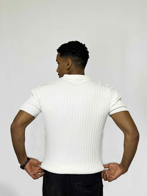 Ribbed Short-Sleeve Zip Polo