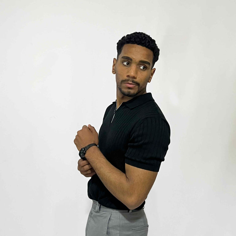 Ribbed Short-Sleeve Zip Polo