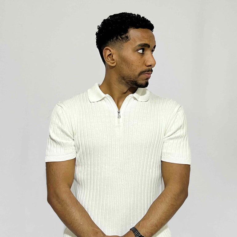 Ribbed Short-Sleeve Zip Polo
