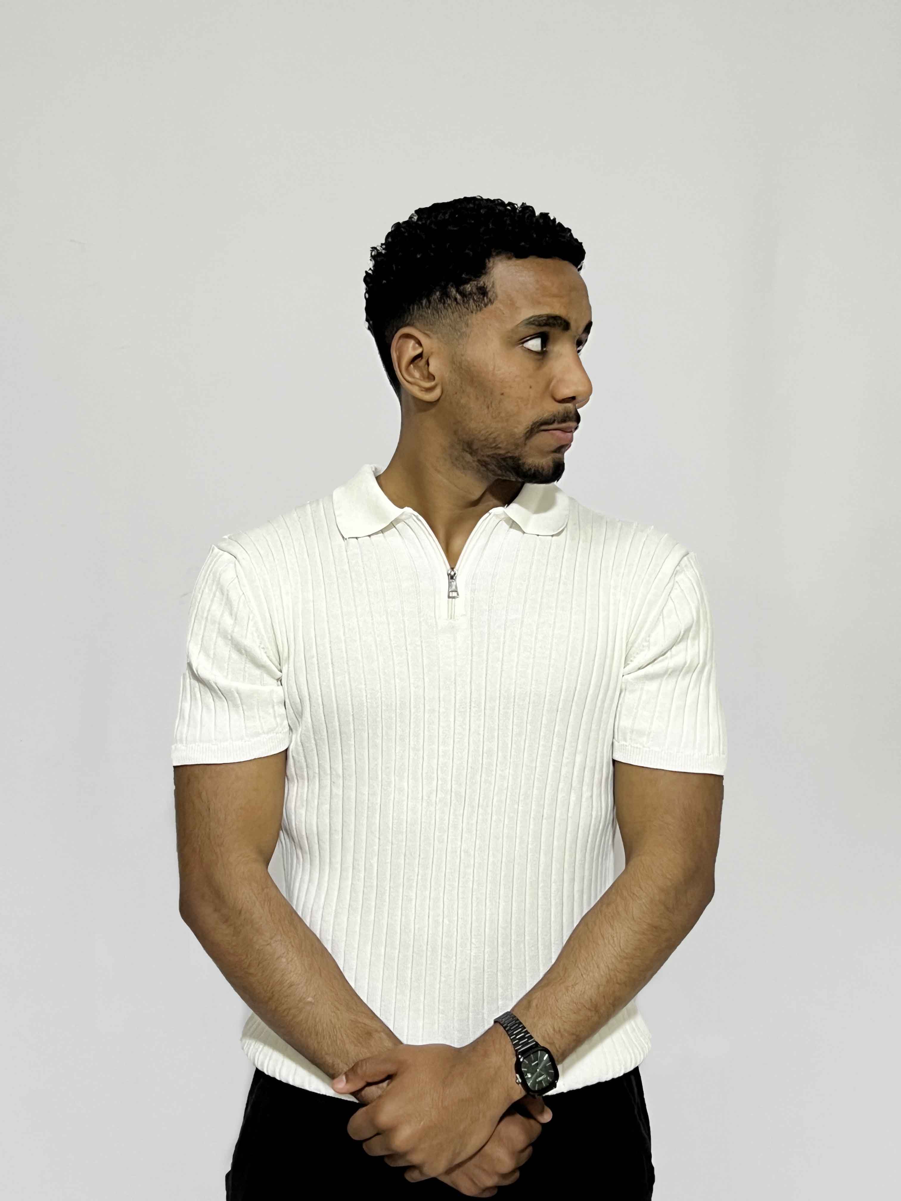 Ribbed Short-Sleeve Zip Polo